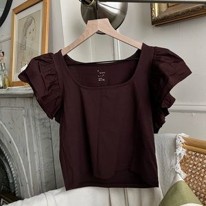 Eggplant color Top with Ruffled Sleeves Sz M A New Day